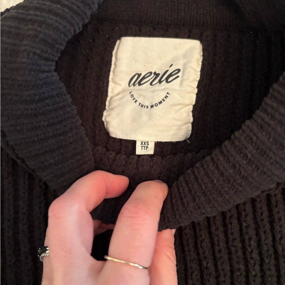 aerie Black Ribbed Cowl Sweater